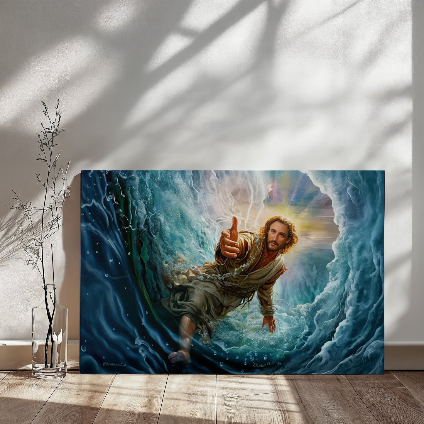 Jesus Reaches Down to Rescue and Lift You Out of the Water - Christian Gallery Wrapped Canvas Wall Art Print
