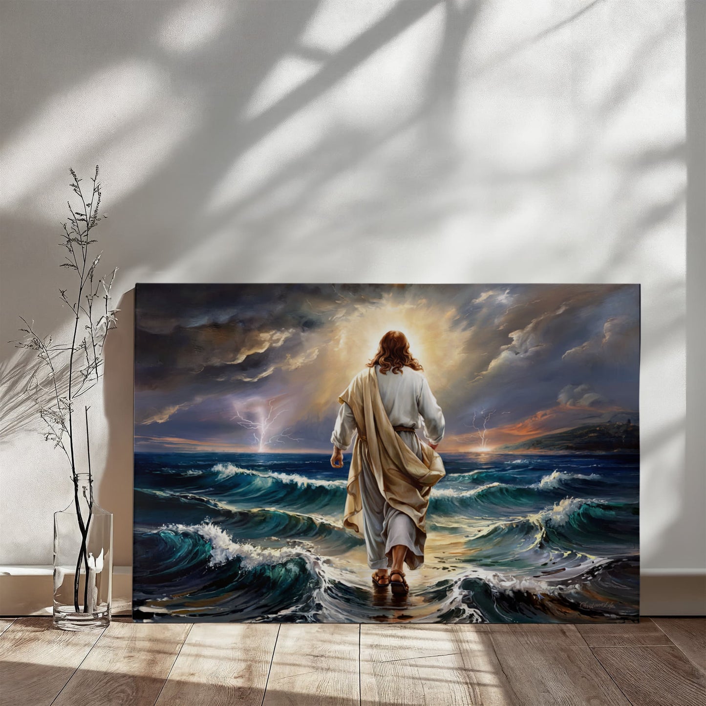 Jesus walking on water gallery-wrapped canvas, Christian Wall Art