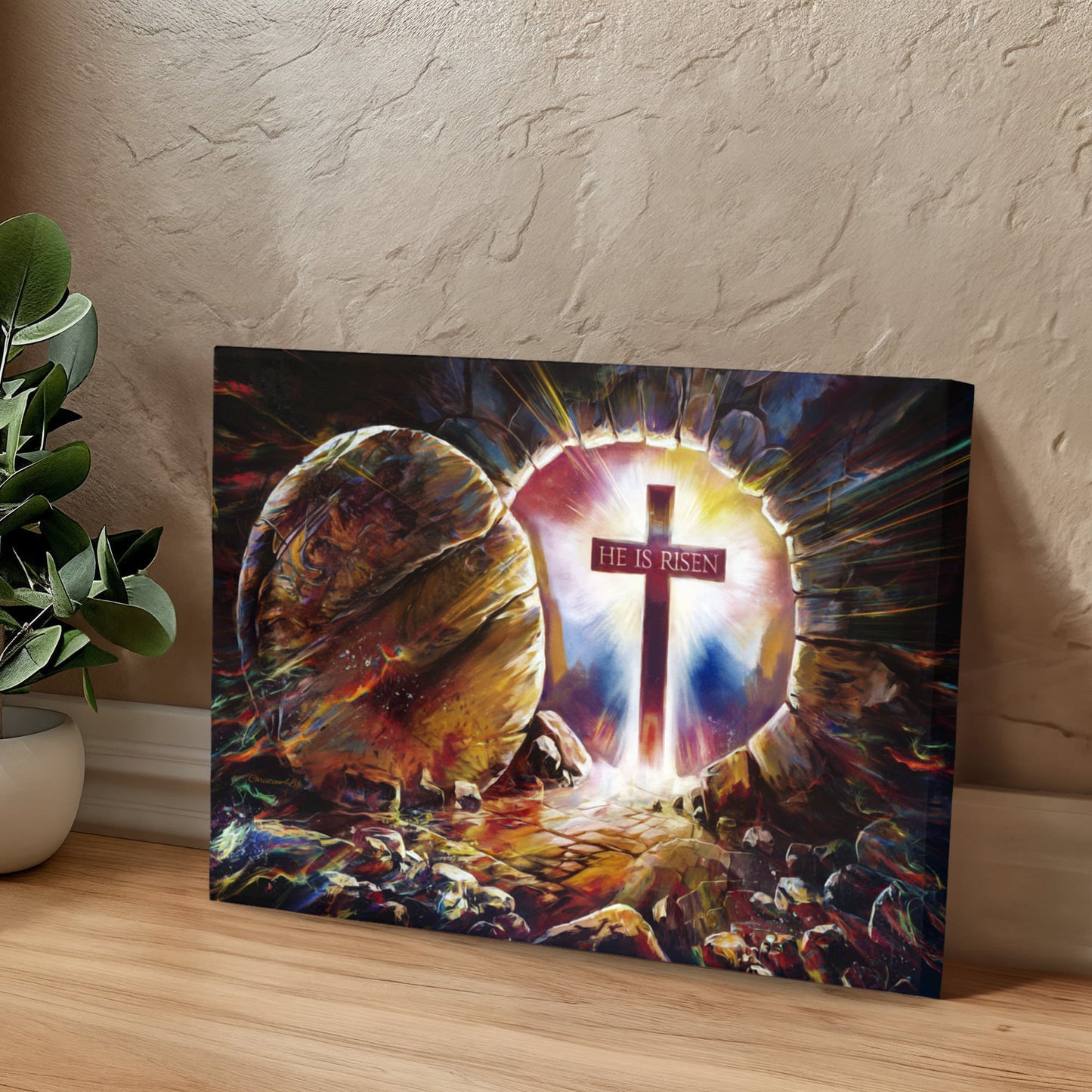 Colorful "He is Risen" Gallery Wrapped Canvas - Jesus Resurrection, Christian Easter Wall Art