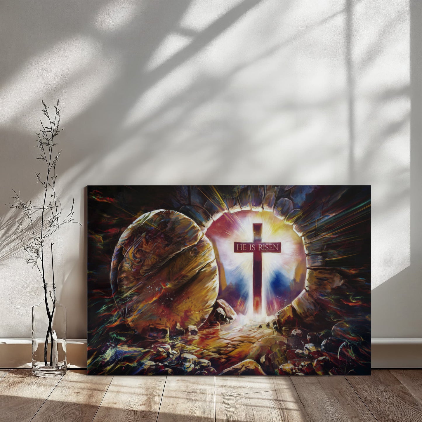 Colorful "He is Risen" Gallery Wrapped Canvas - Jesus Resurrection, Christian Easter Wall Art