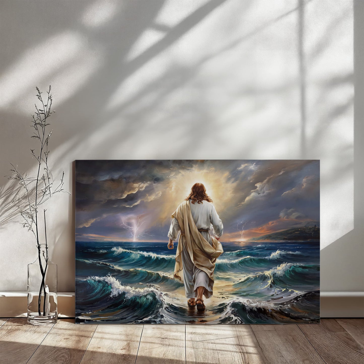 Jesus walking on water gallery-wrapped canvas, Christian Wall Art