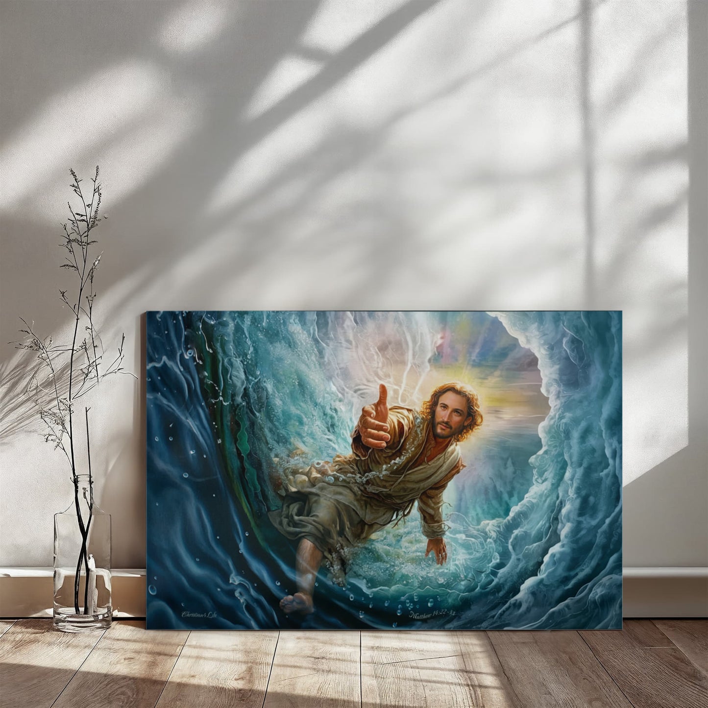 Jesus Reaches Down to Rescue and Lift You Out of the Water - Christian Gallery Wrapped Canvas Wall Art Print