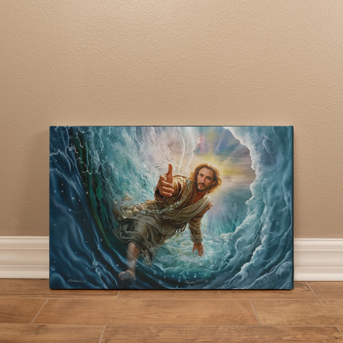 Jesus Reaches Down to Rescue and Lift You Out of the Water - Christian Gallery Wrapped Canvas Wall Art Print