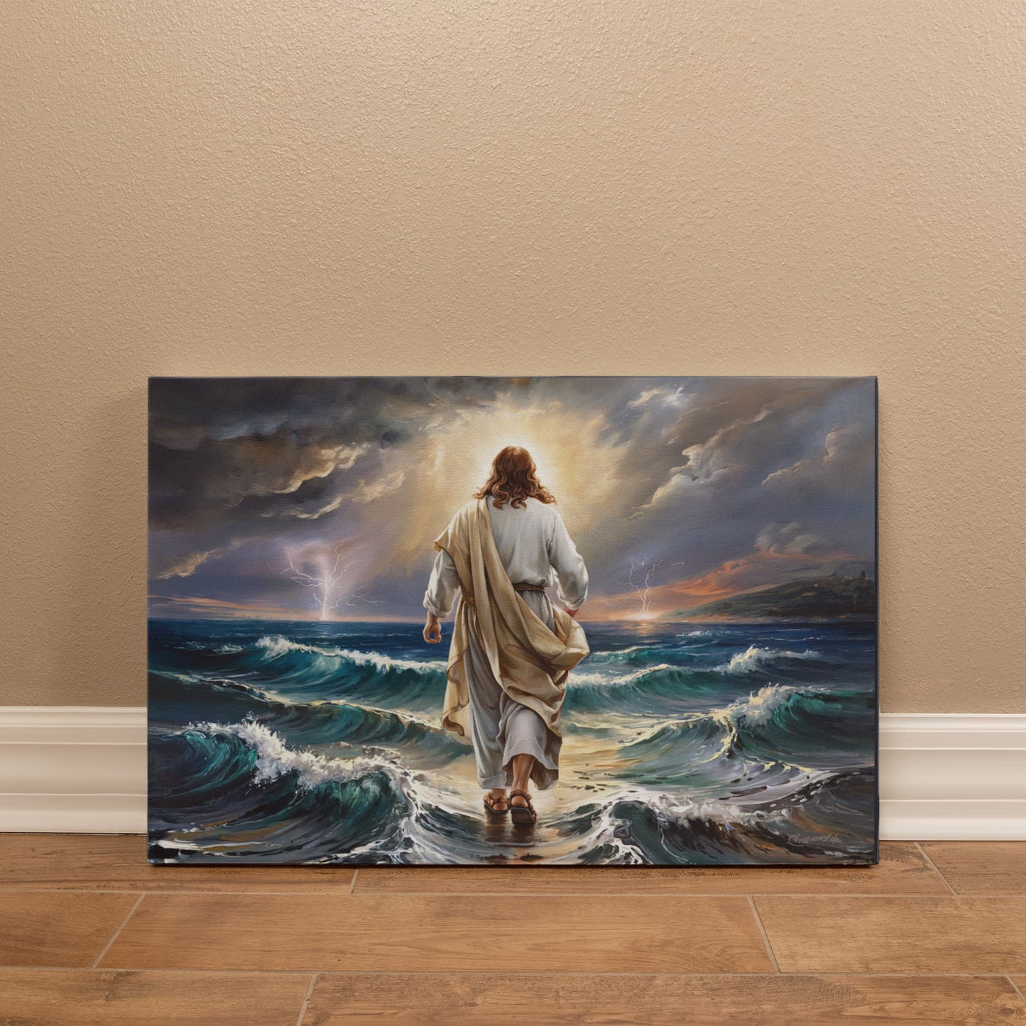 Jesus walking on water gallery-wrapped canvas, Christian Wall Art