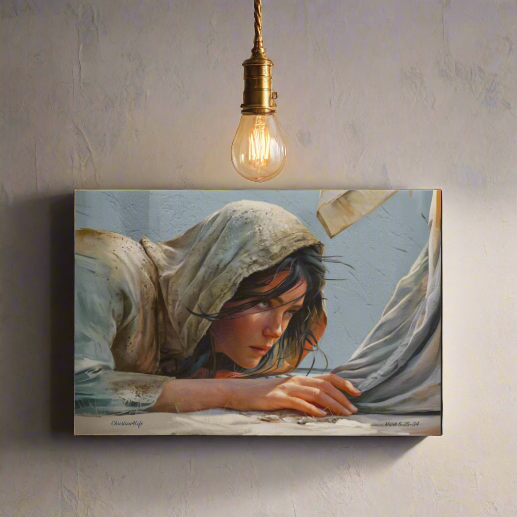 Woman Reaching to Touch the Hem of Jesus' Garment - Christian Gallery Wrapped Canvas Art Print