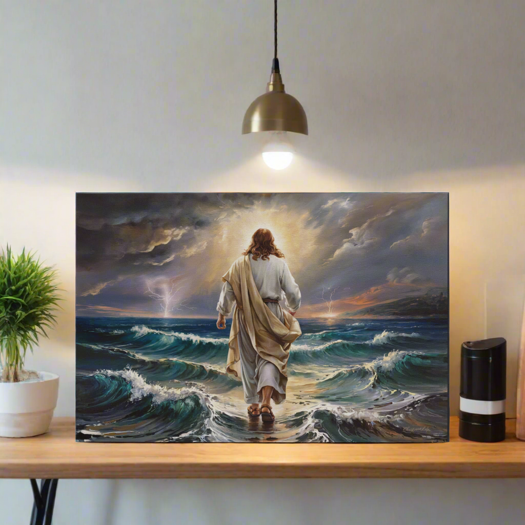 Jesus walking on water gallery-wrapped canvas, Christian Wall Art