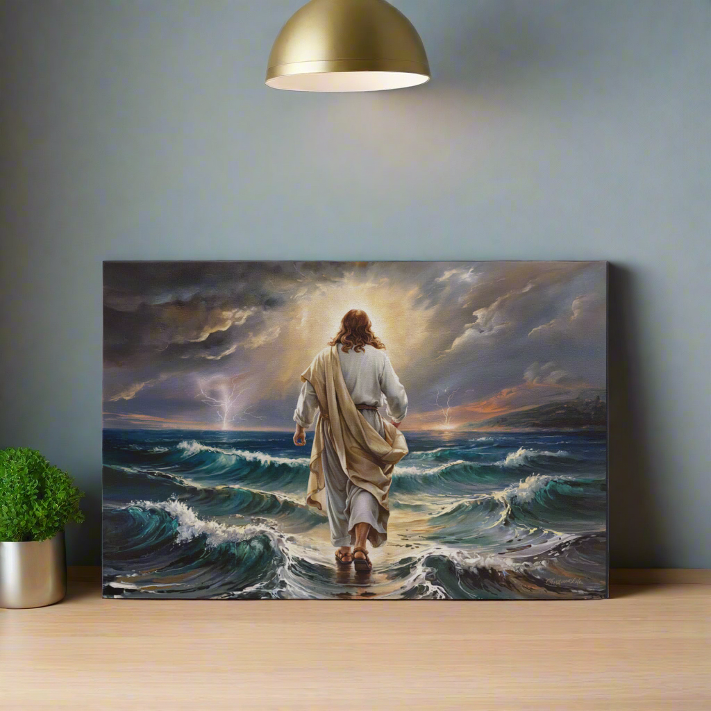 Jesus walking on water gallery-wrapped canvas, Christian Wall Art