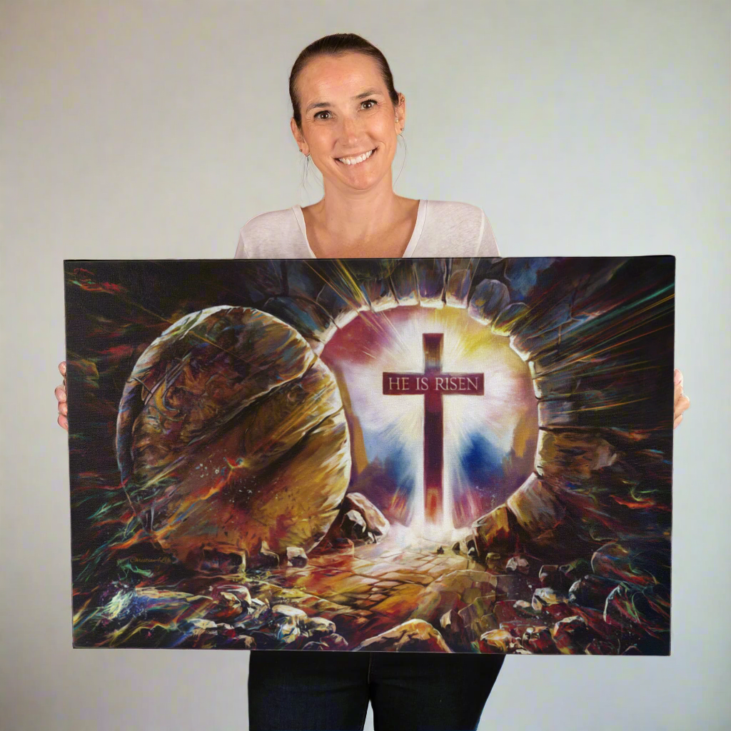 Colorful "He is Risen" Gallery Wrapped Canvas - Jesus Resurrection, Christian Easter Wall Art