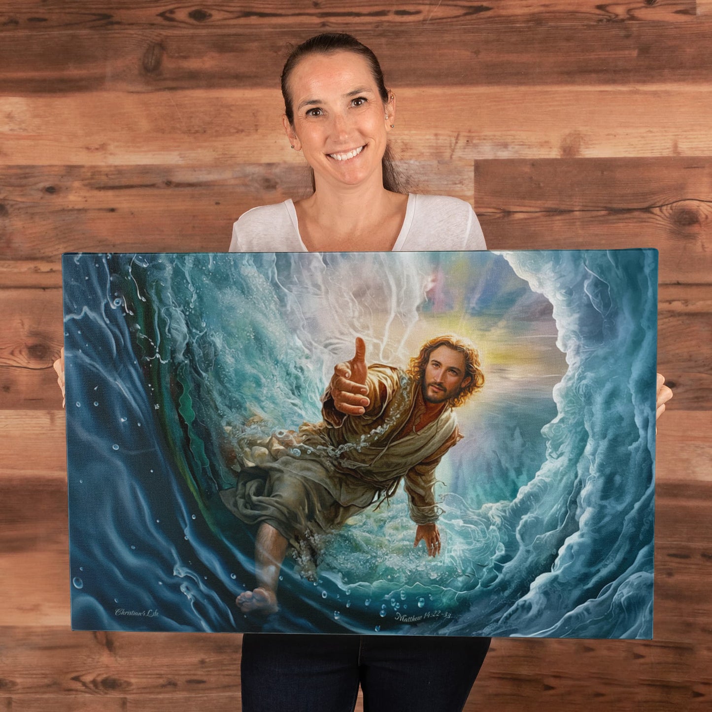 Jesus Reaches Down to Rescue and Lift You Out of the Water - Christian Gallery Wrapped Canvas Wall Art Print