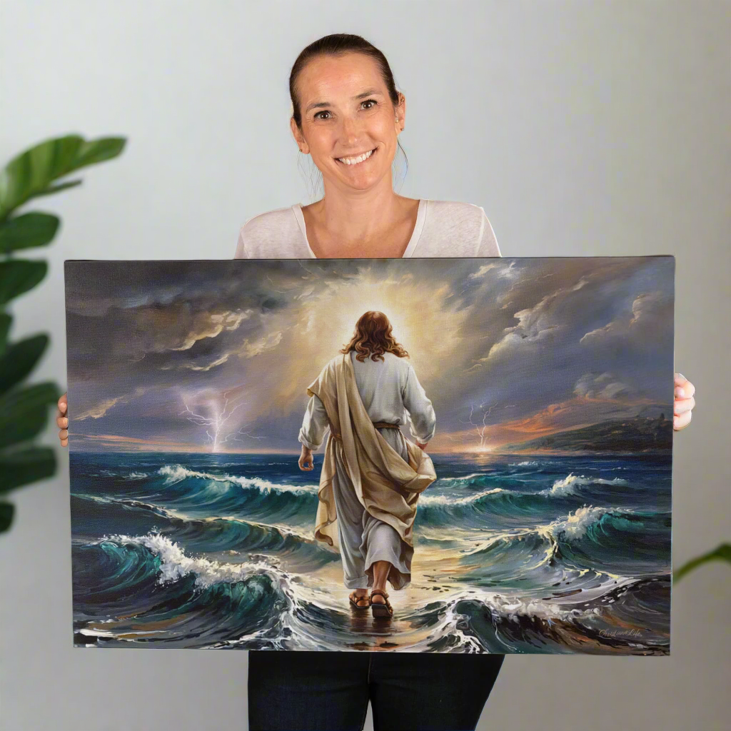 Jesus walking on water gallery-wrapped canvas, Christian Wall Art