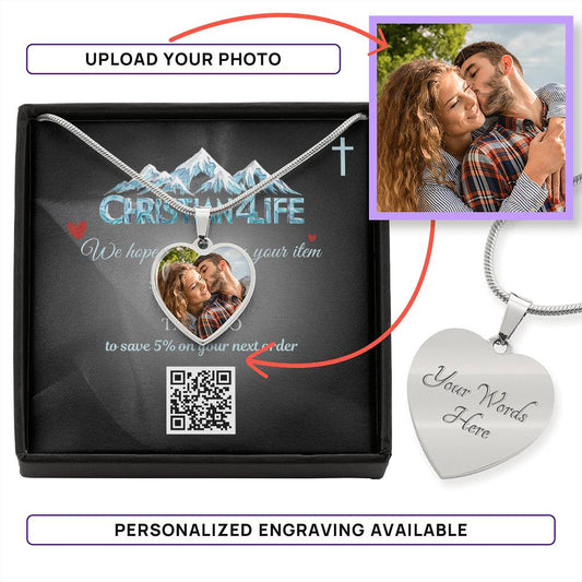 Personalized Heart Pendant Necklace (photo and message) - Jewelry