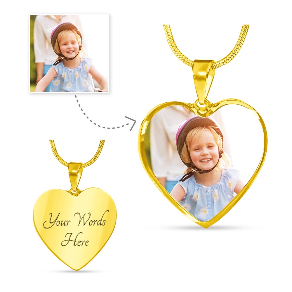 Personalized Heart Pendant Necklace (photo and message) - Luxury Necklace (18k Yellow Gold Finish) / Yes - Jewelry