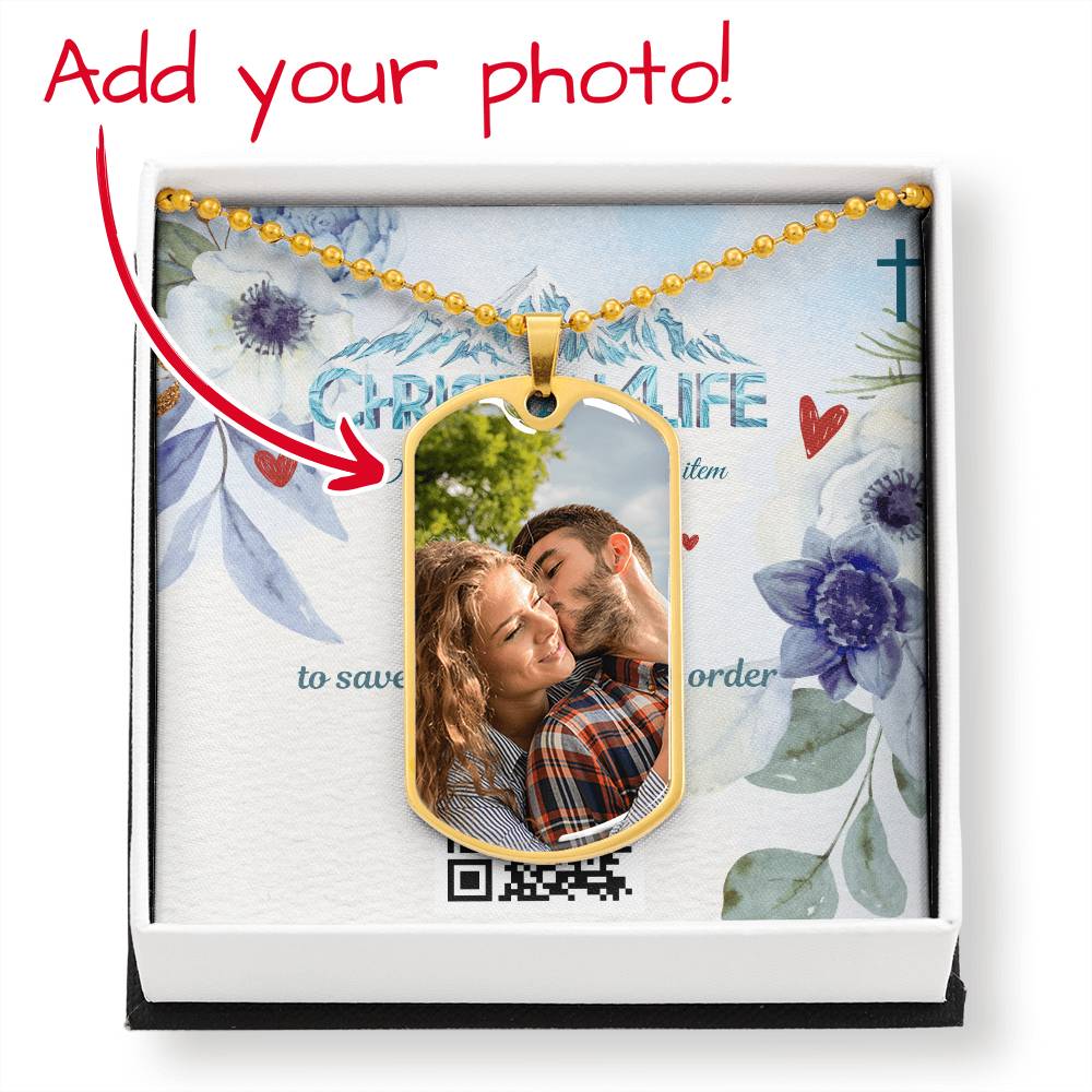 Personalized Dog Tag Necklace (Your Photo and Message) - Luxury Dog Tag with Military Chain (Gold Finish) / No - Jewelry