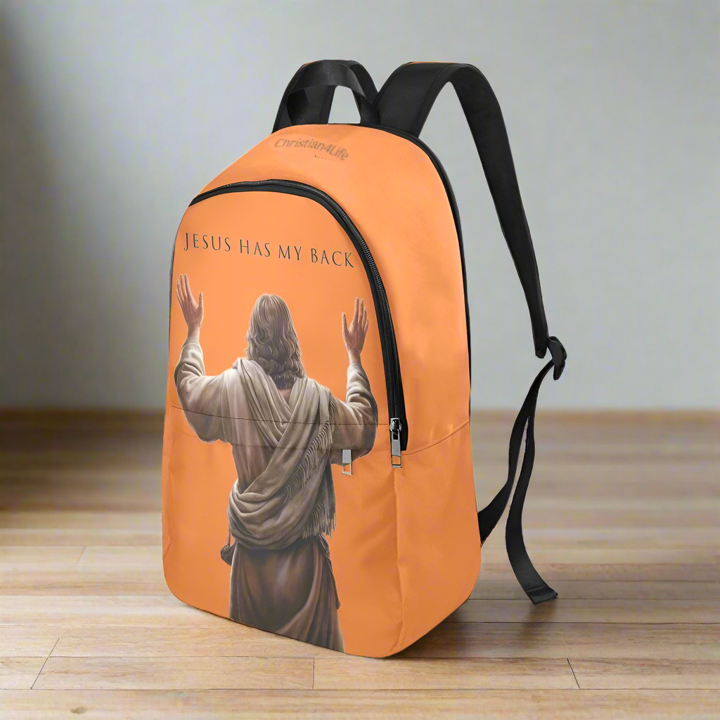 "Jesus Has My Back" Graphic design Christian Backpack (Choose Orange Shade)