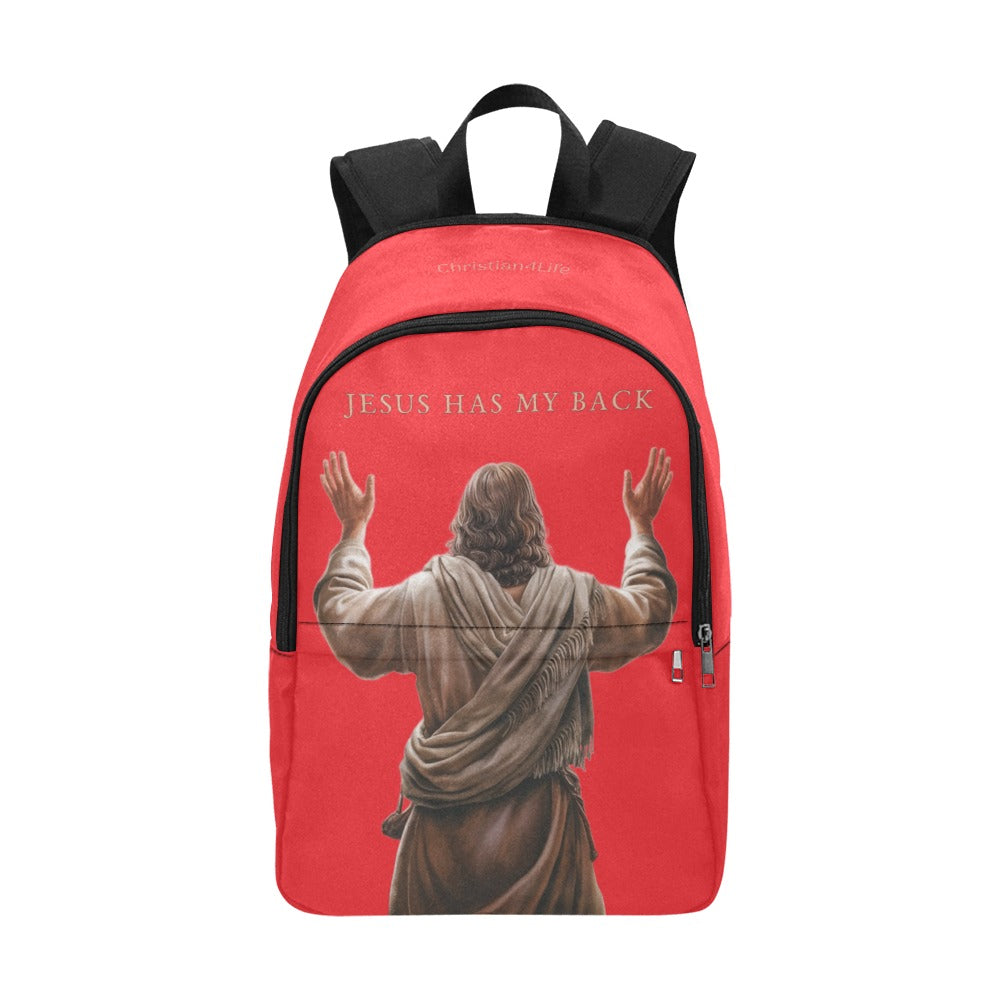 "Jesus Has My Back" Christian Backpack (Choose Red Shade)