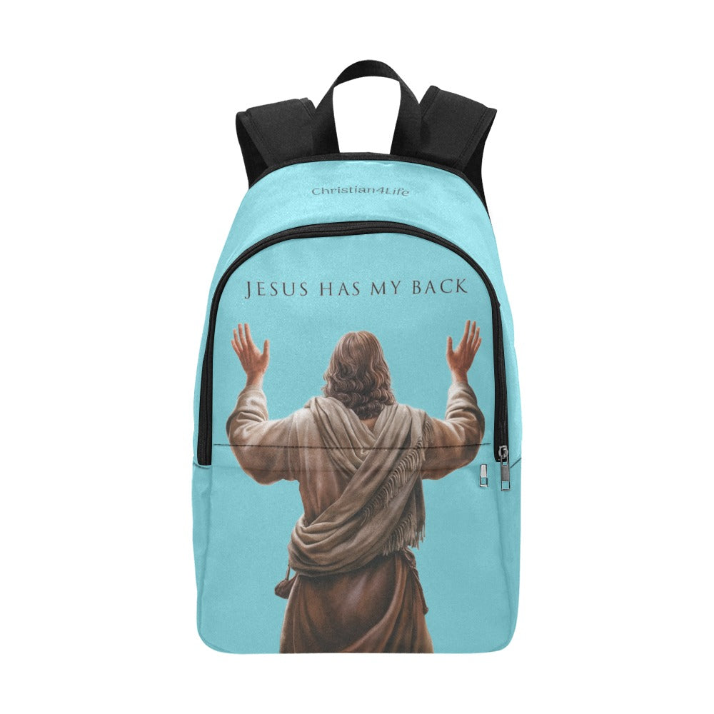 "Jesus Has My Back" design Christian Backpack (Choose Blue Shade)