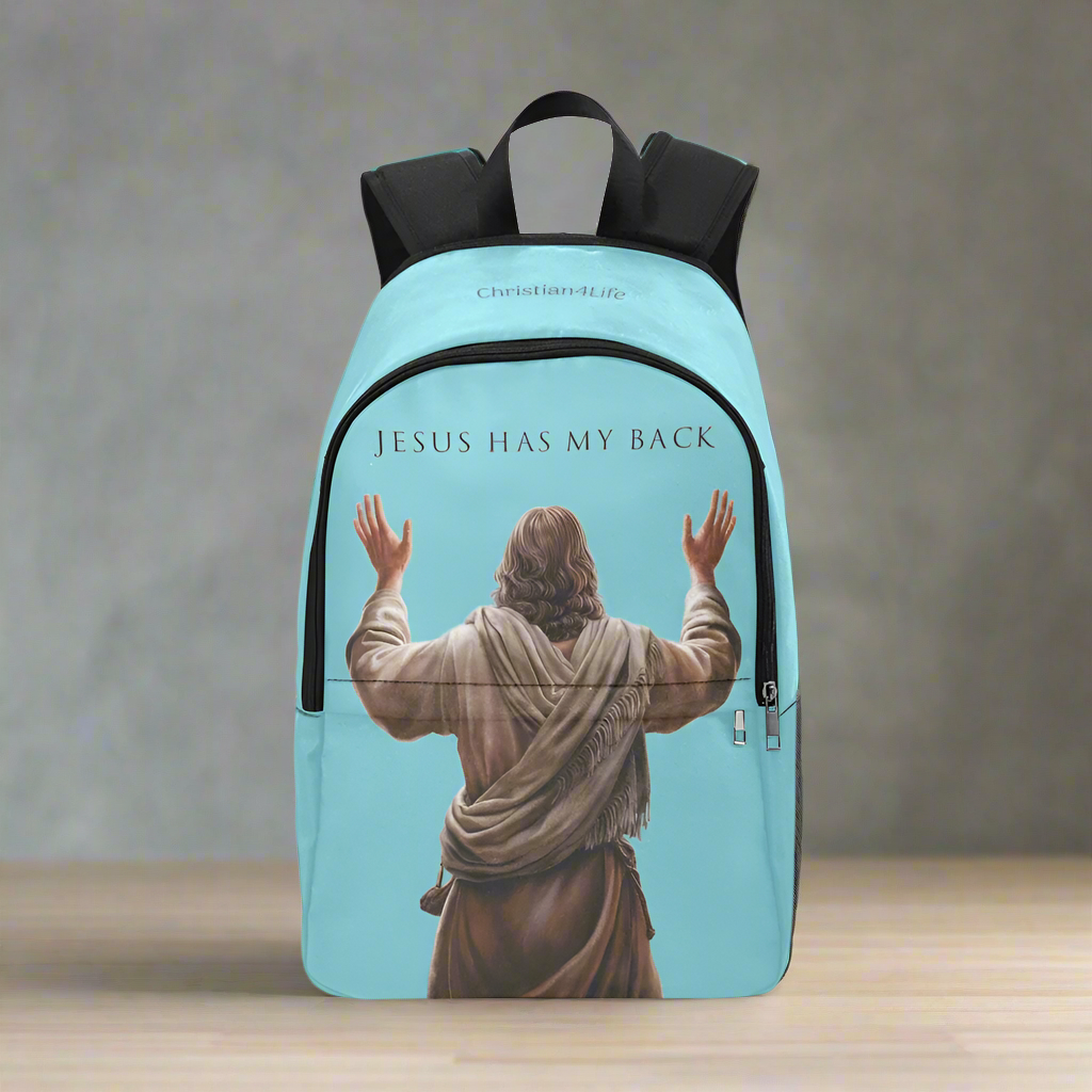 "Jesus Has My Back" design Christian Backpack (Choose Blue Shade)