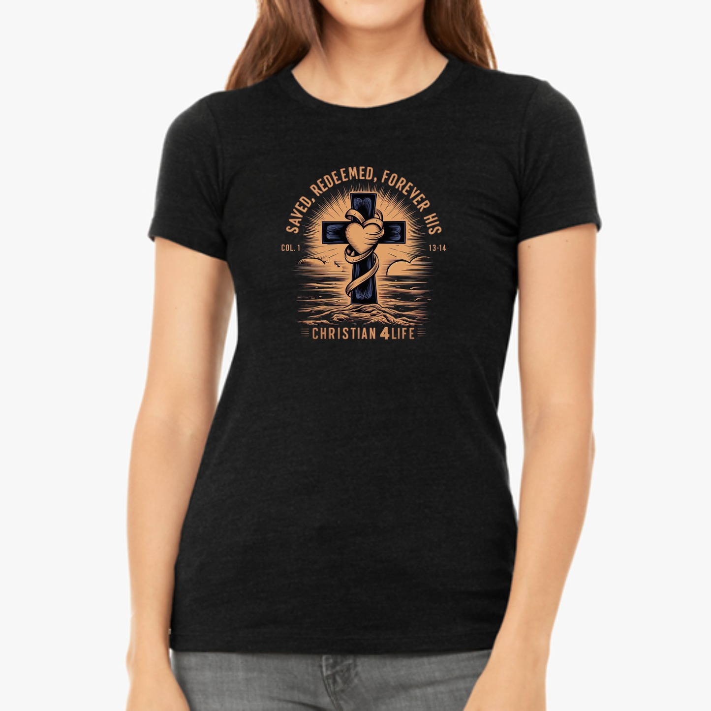Women’s ’Saved Redeemed Forever His’ inspirational Christian t-shirt - T-Shirt