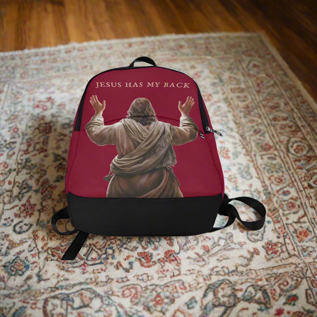 "Jesus Has My Back" Christian Backpack (Choose Red Shade)