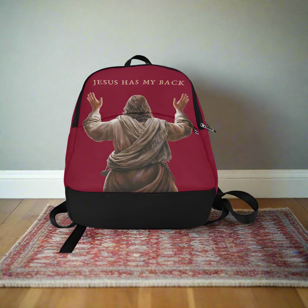 "Jesus Has My Back" Christian Backpack (Choose Red Shade)