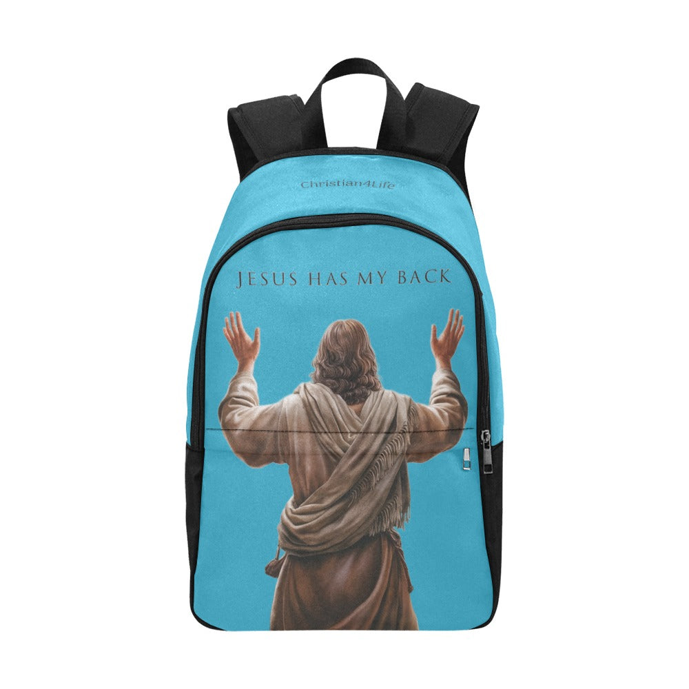 "Jesus Has My Back" Christian Backpack-Black Side Accent (Choose Green or Blue shades)