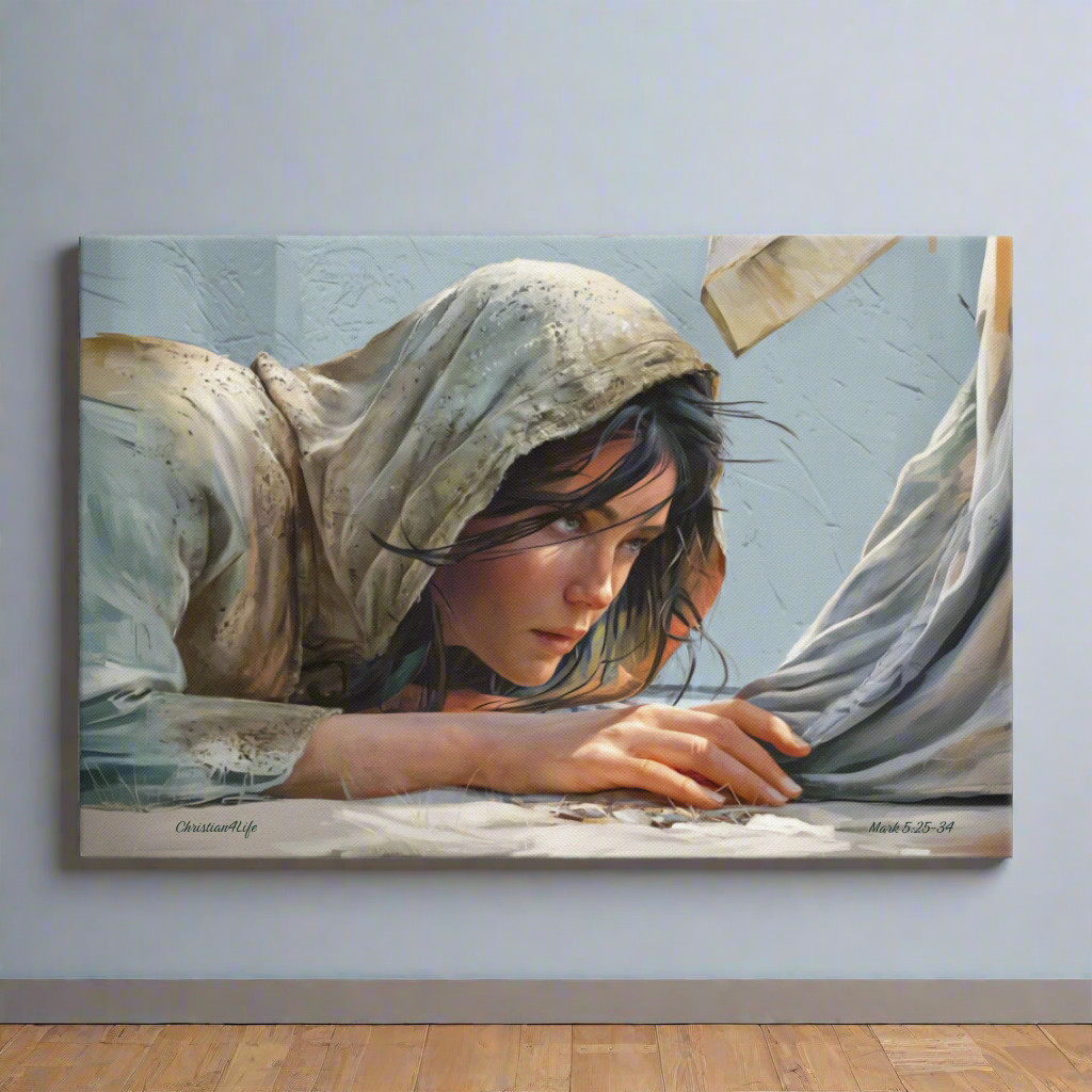 Woman Reaching to Touch the Hem of Jesus' Garment - Extra Large Christian Gallery Wrapped Canvas Art Print