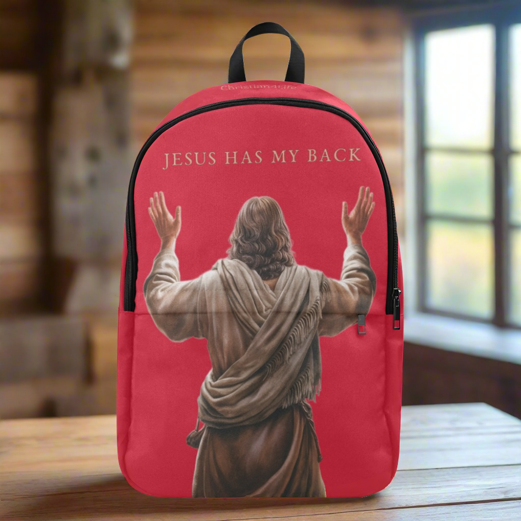 "Jesus Has My Back" Christian Backpack (Choose Red Shade)