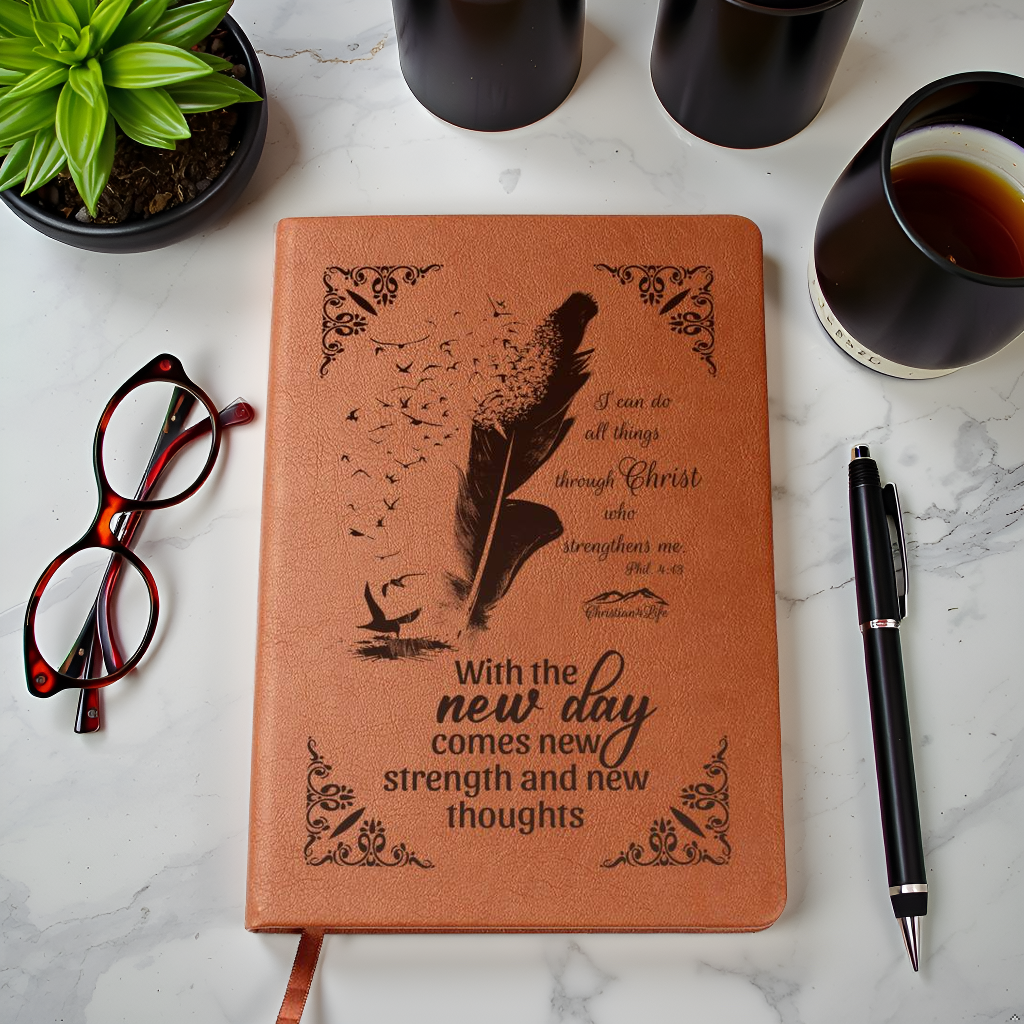 I can do all things through Christ, With new day comes new strength-Christian Journal (Brown feather)