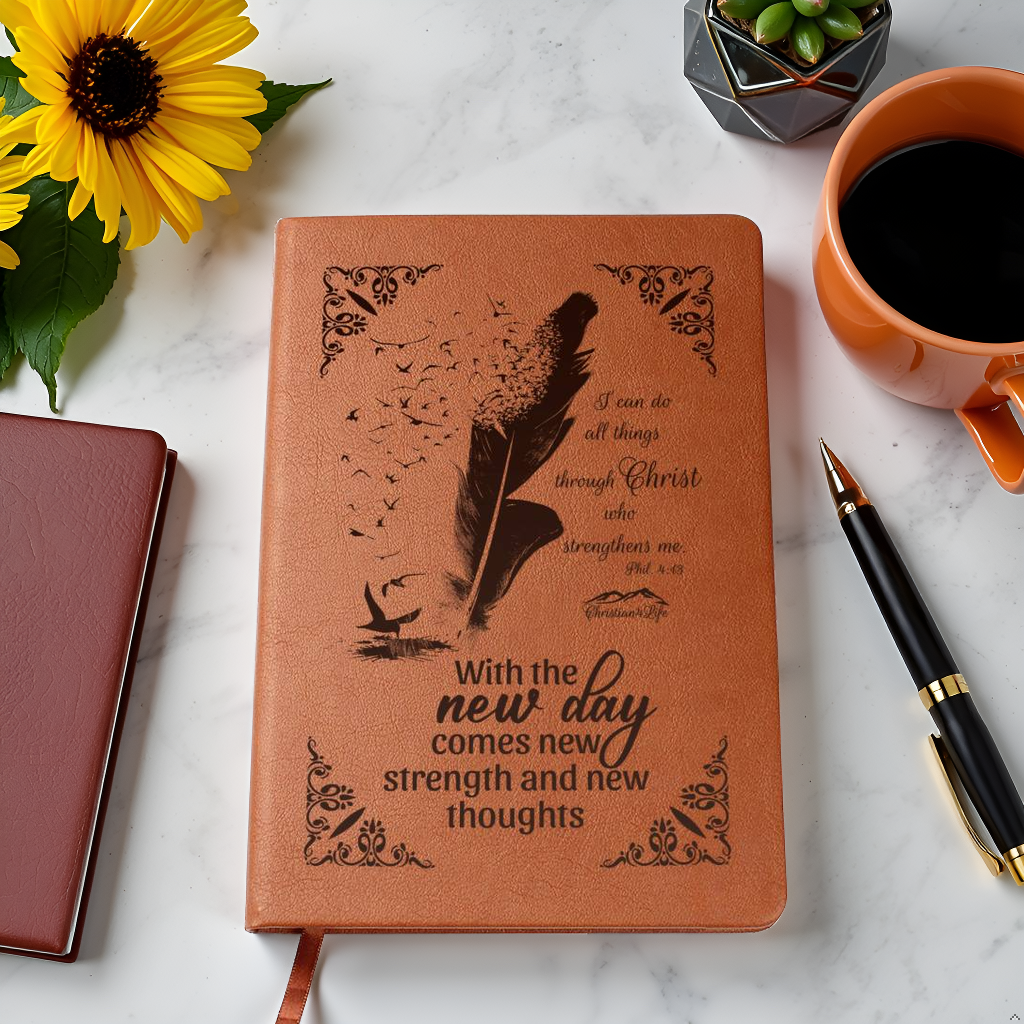 I can do all things through Christ, With new day comes new strength-Christian Journal (Brown feather)
