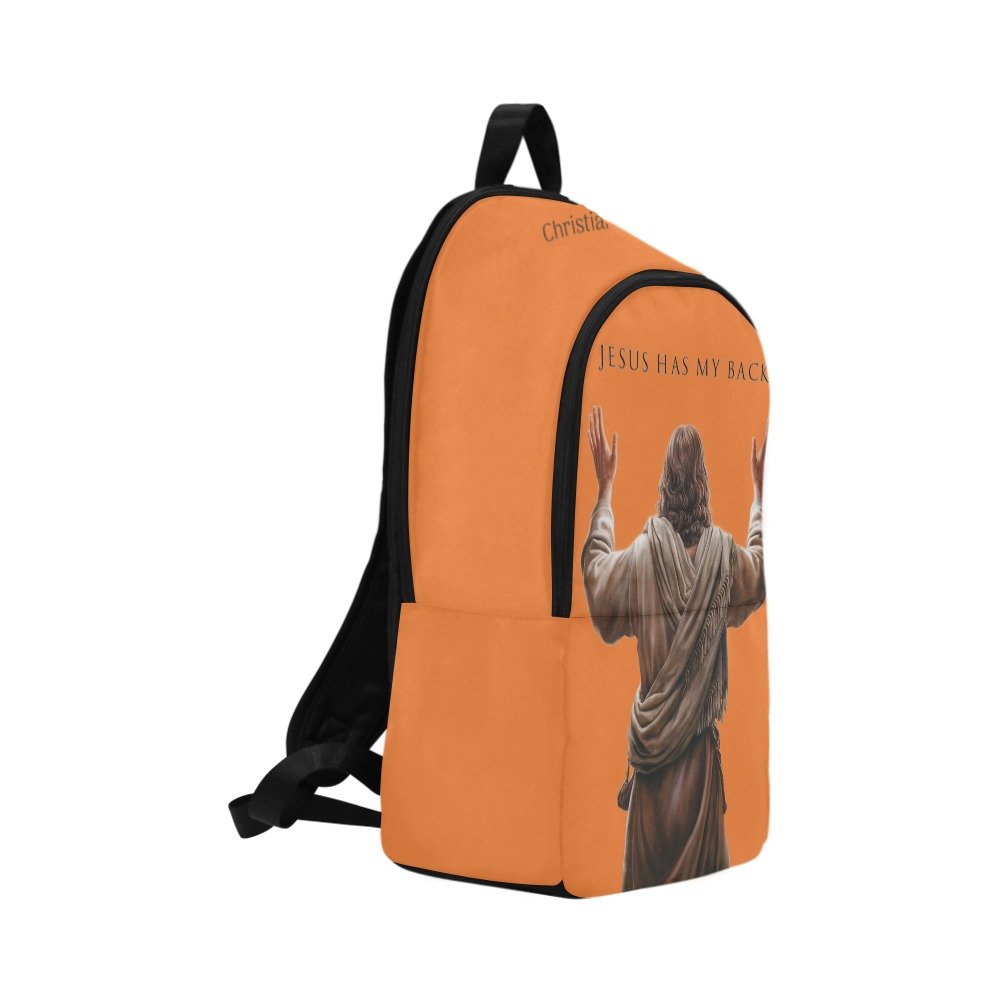 "Jesus Has My Back" Graphic design Christian Backpack (Choose Orange Shade)