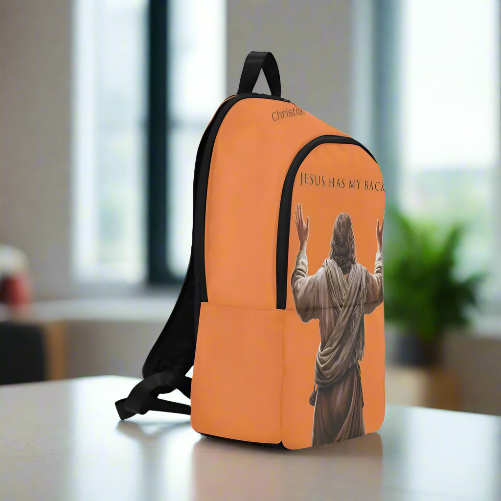"Jesus Has My Back" Graphic design Christian Backpack (Choose Orange Shade)