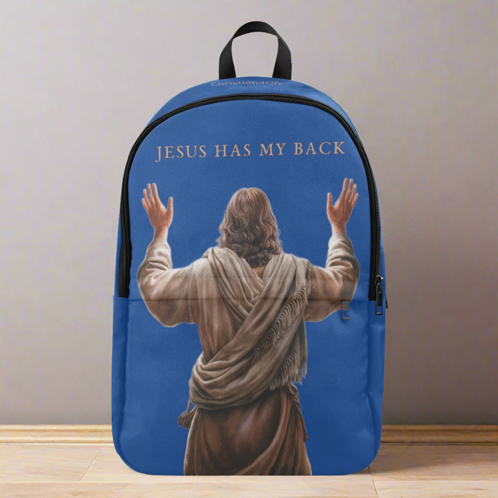 "Jesus Has My Back" design Christian Backpack (Choose Blue Shade)