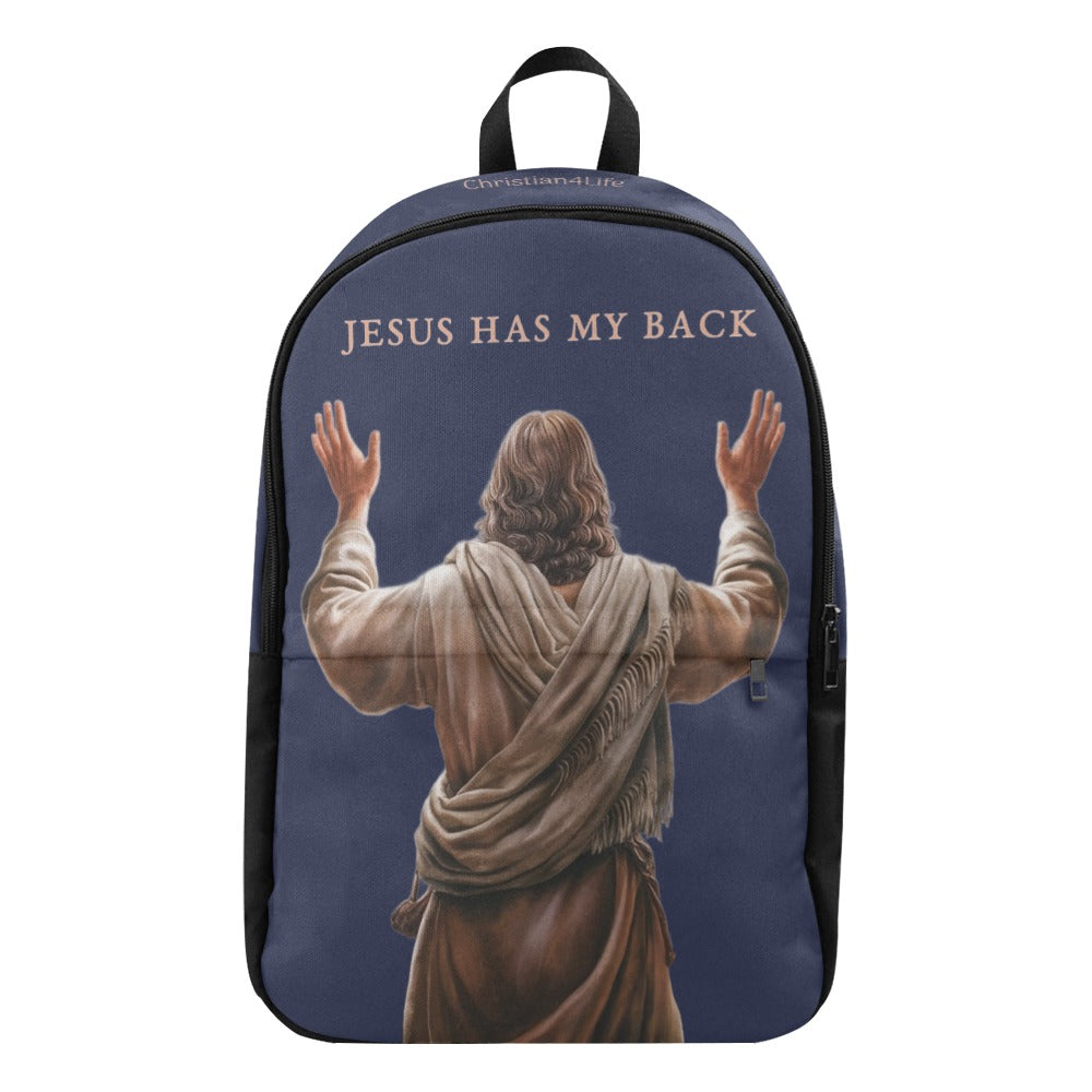 "Jesus Has My Back" Christian Backpack-Black Side Accent (Choose Green or Blue shades)
