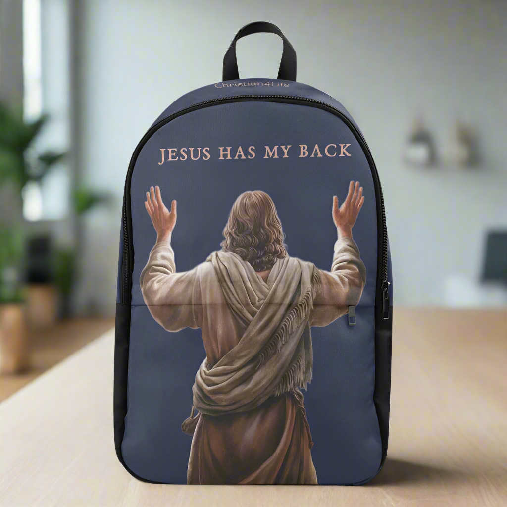 "Jesus Has My Back" Christian Backpack-Black Side Accent (Choose Green or Blue shades)