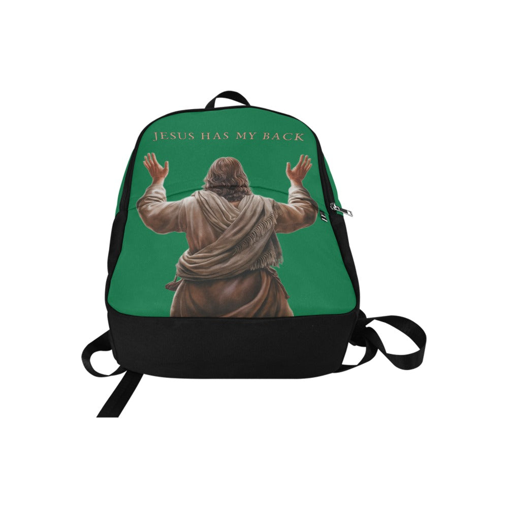 "Jesus Has My Back" Christian Backpack-Black Side Accent (Choose Green or Blue shades)