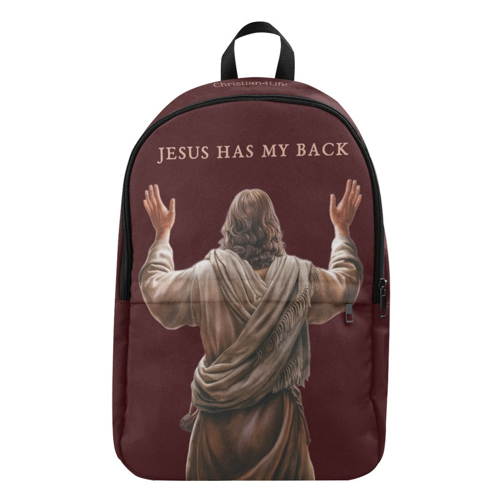 "Jesus Has My Back" Graphic design Christian Backpack (Choose Brown Shade)