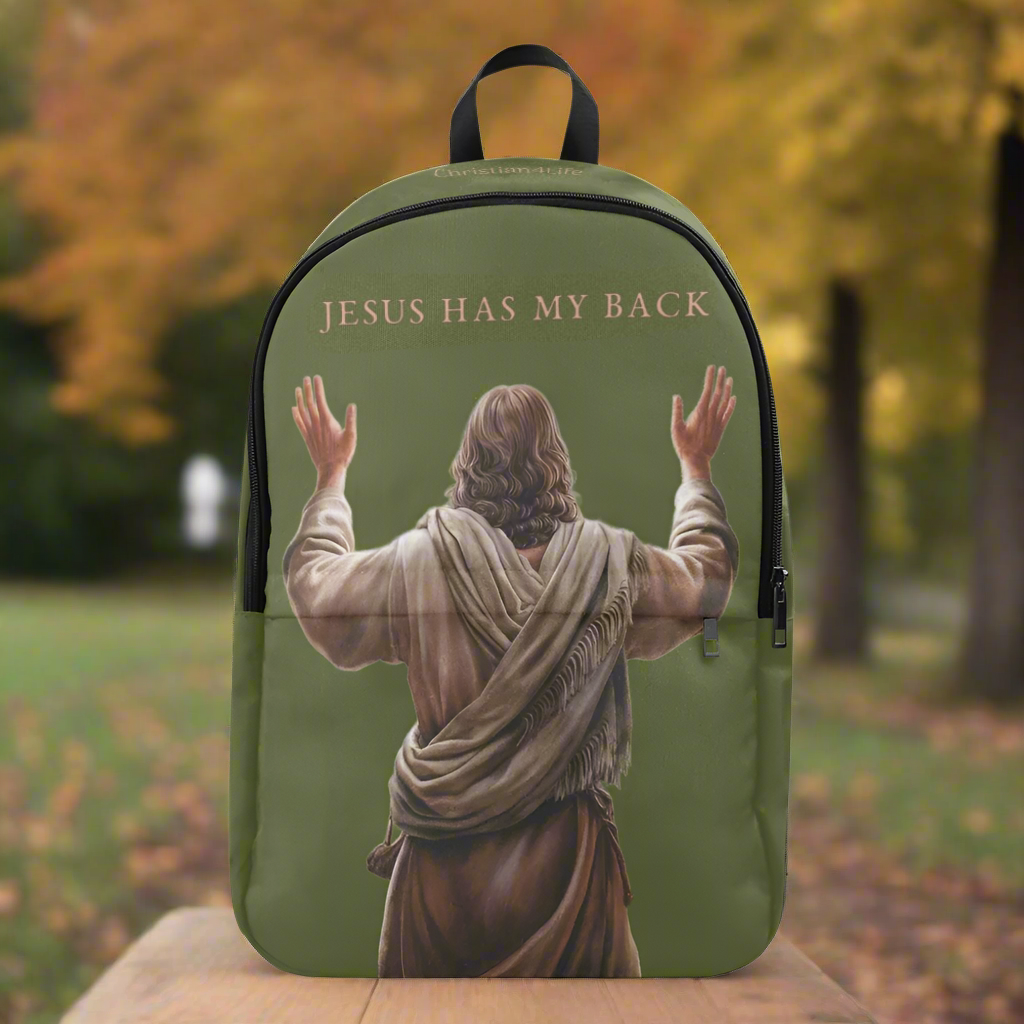 "Jesus Has My Back" Christian Backpack (Choose Green Shade)