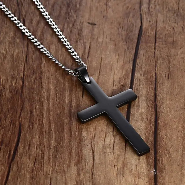 Stainless Christian Cross Necklace - Black - Jewelry