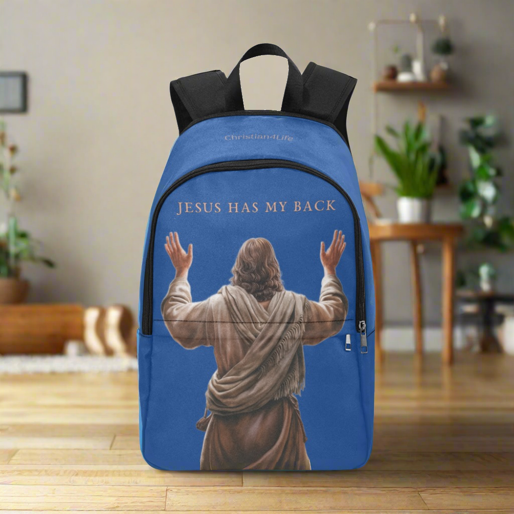 "Jesus Has My Back" design Christian Backpack (Choose Blue Shade)