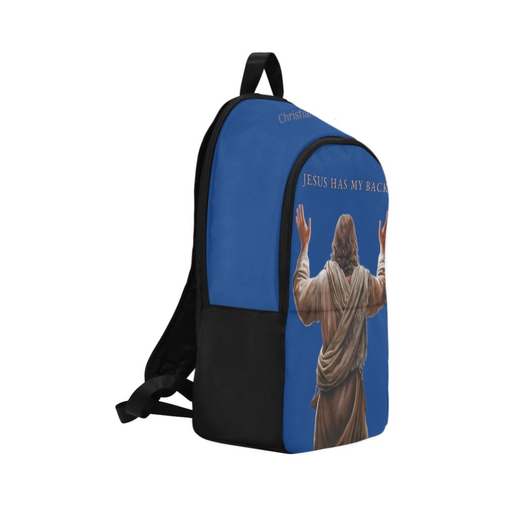 "Jesus Has My Back" Christian Backpack-Black Side Accent (Choose Green or Blue shades)