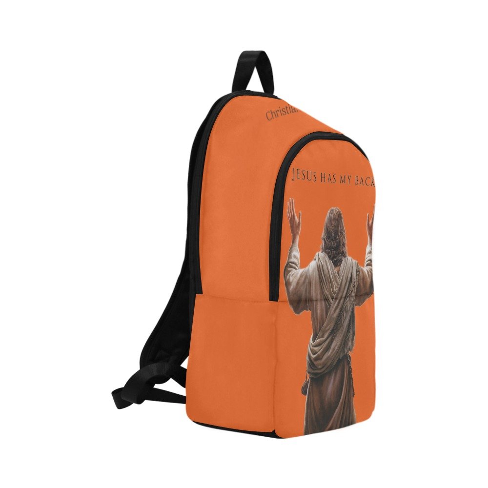 "Jesus Has My Back" Graphic design Christian Backpack (Choose Orange Shade)