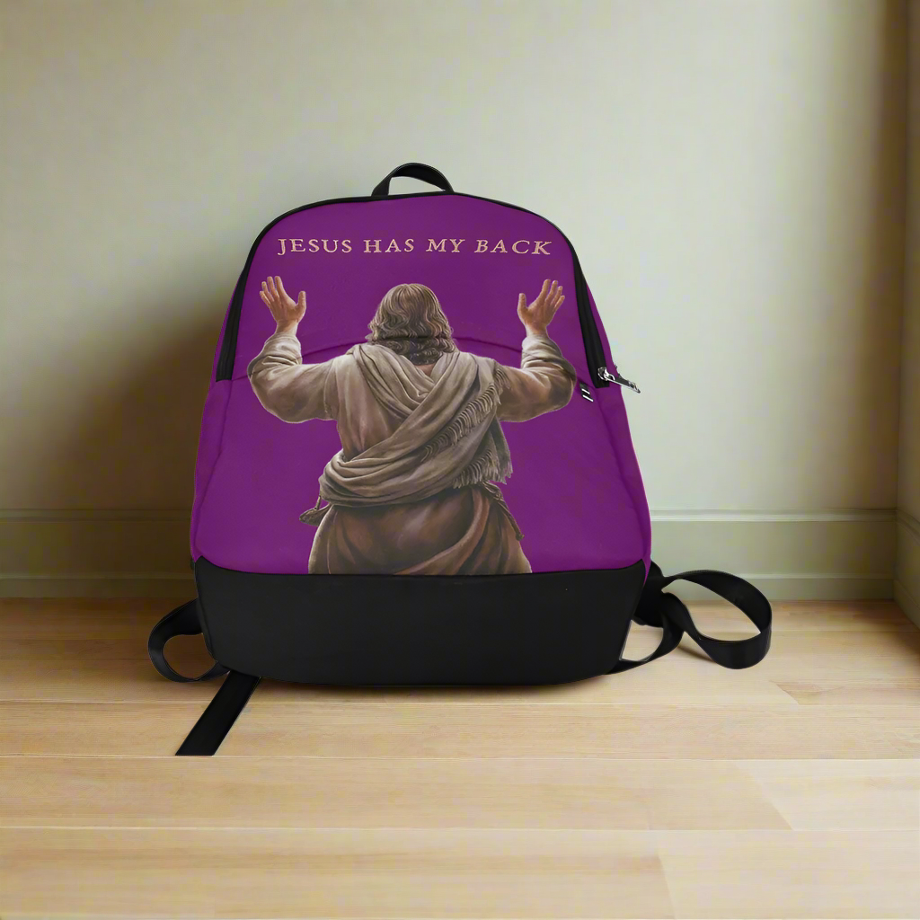 "Jesus Has My Back" Christian Backpack (Choose Purple Shade)
