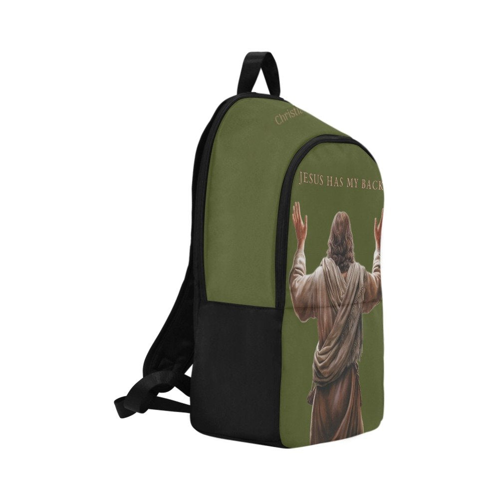 "Jesus Has My Back" Christian Backpack-Black Side Accent (Choose Green or Blue shades)