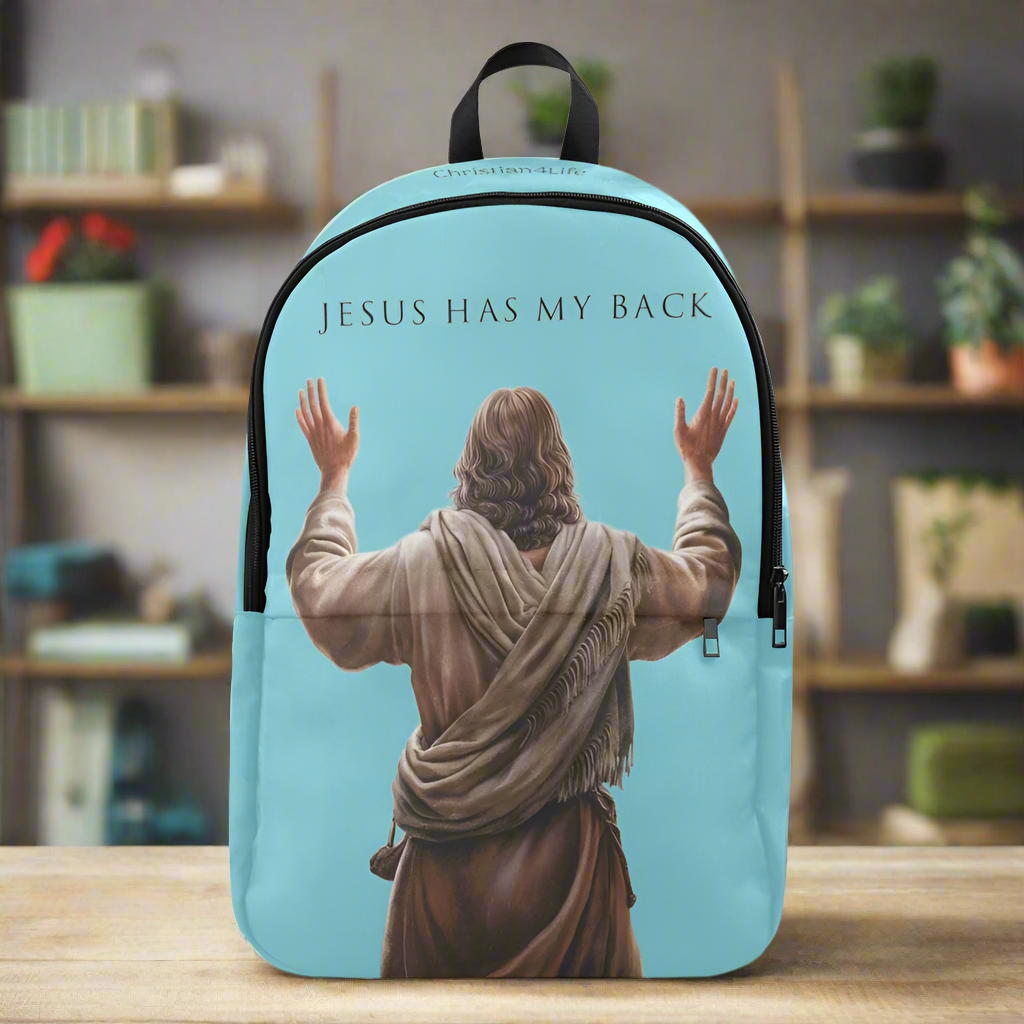 "Jesus Has My Back" design Christian Backpack (Choose Blue Shade)