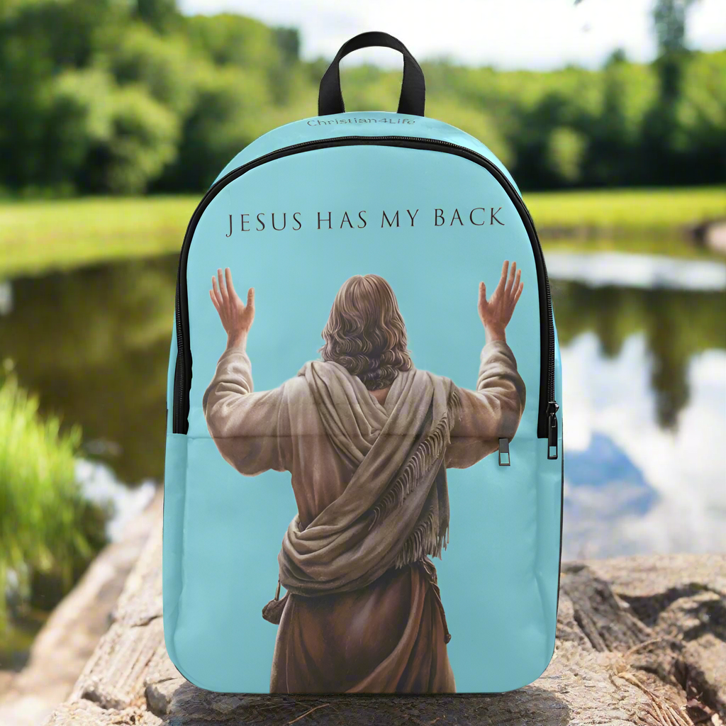 "Jesus Has My Back" design Christian Backpack (Choose Blue Shade)