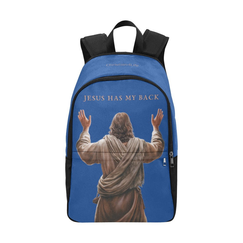 "Jesus Has My Back" Christian Backpack-Black Side Accent (Choose Green or Blue shades)