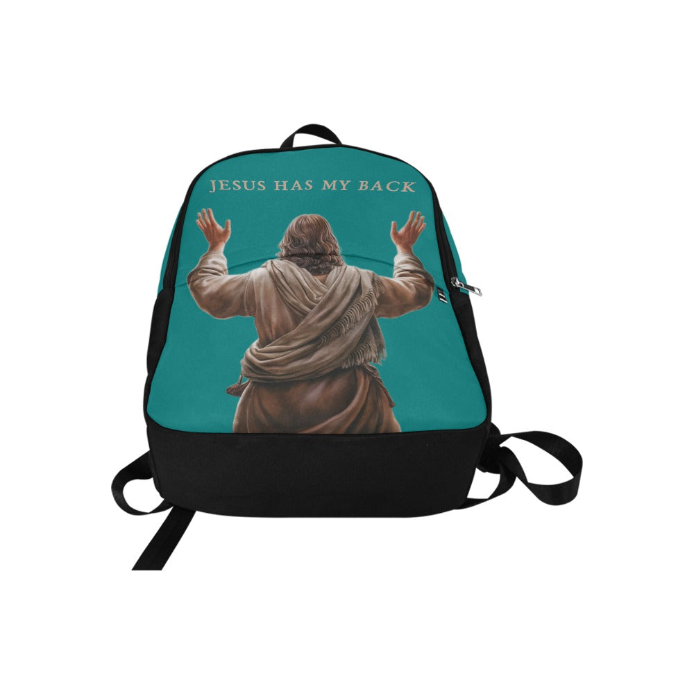 "Jesus Has My Back" Christian Backpack-Black Side Accent (Choose Green or Blue shades)