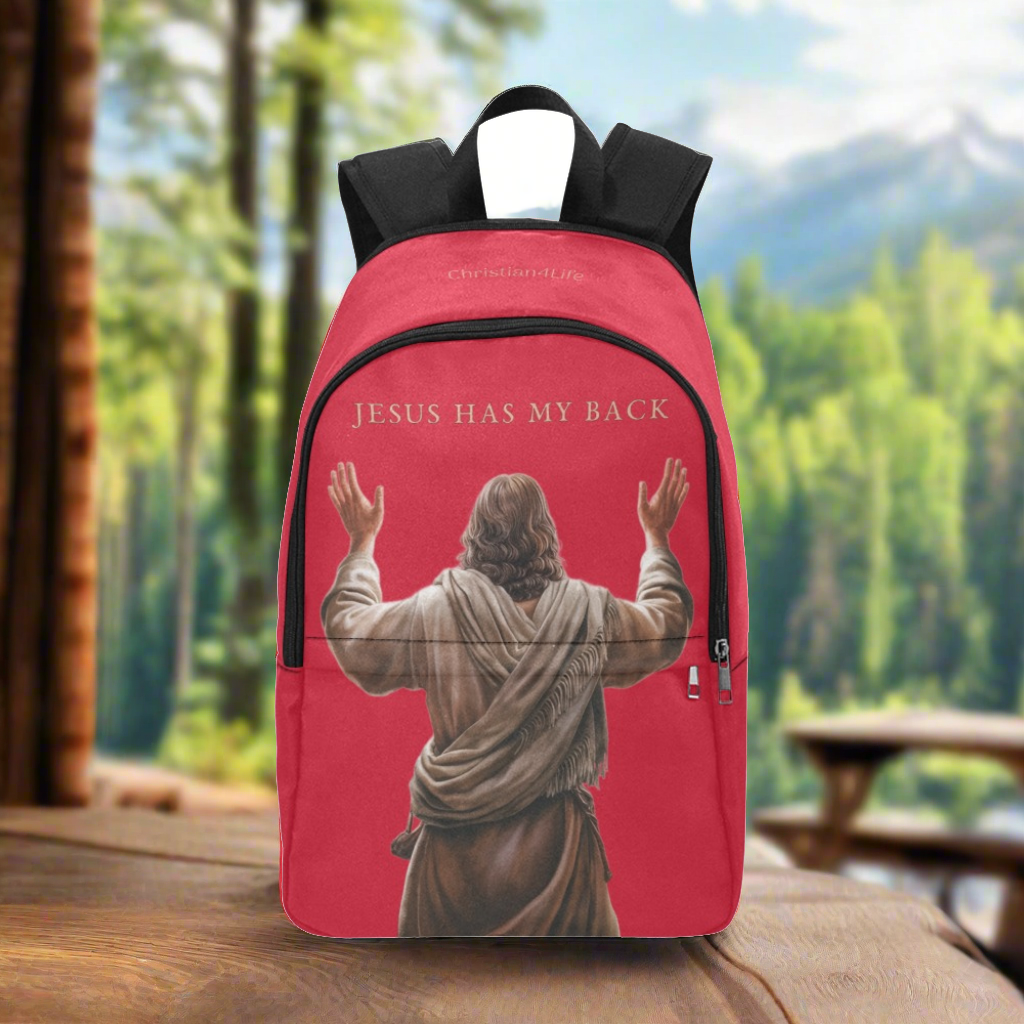 "Jesus Has My Back" Christian Backpack (Choose Red Shade)