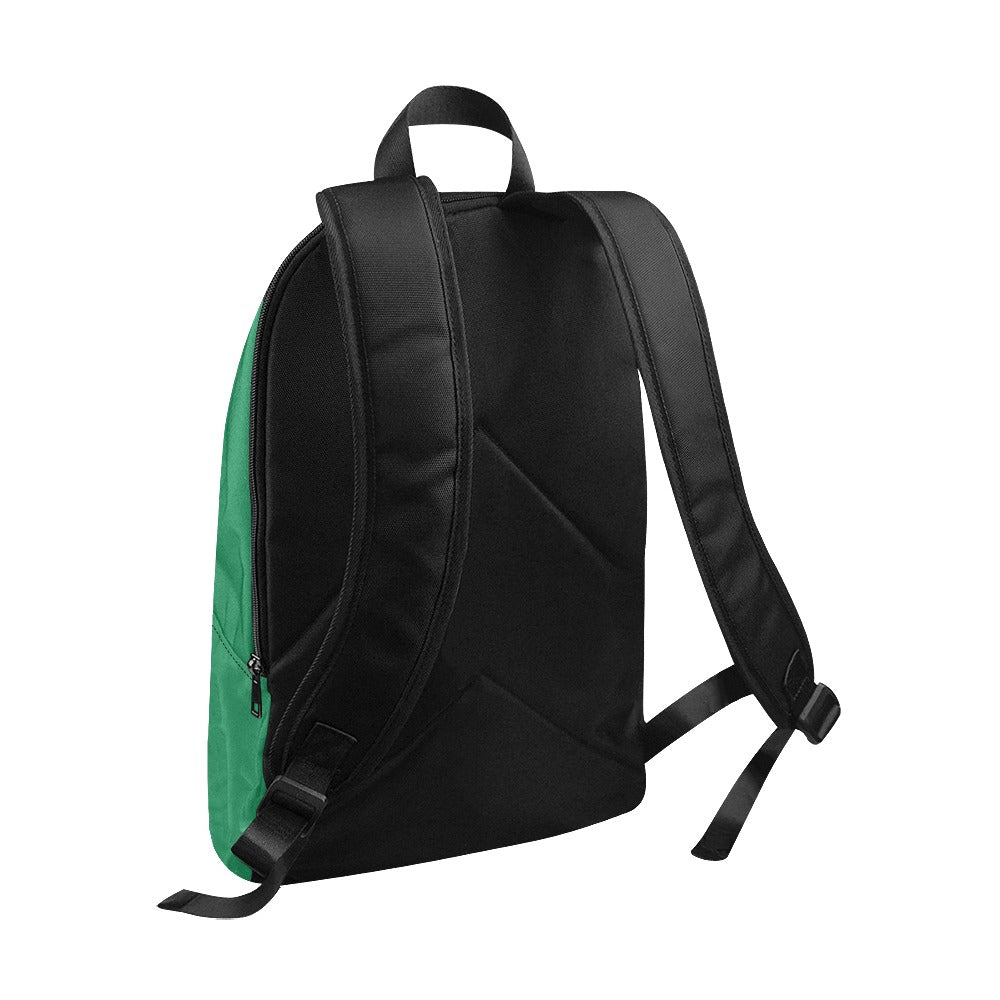 Black backpack with green side panel on a white background