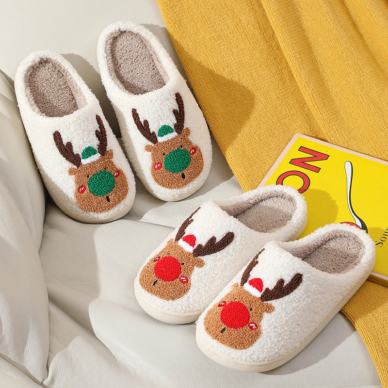 Christmas Winter Home Slippers Elk Soft Cozy Bedroom Slipper - Slippers